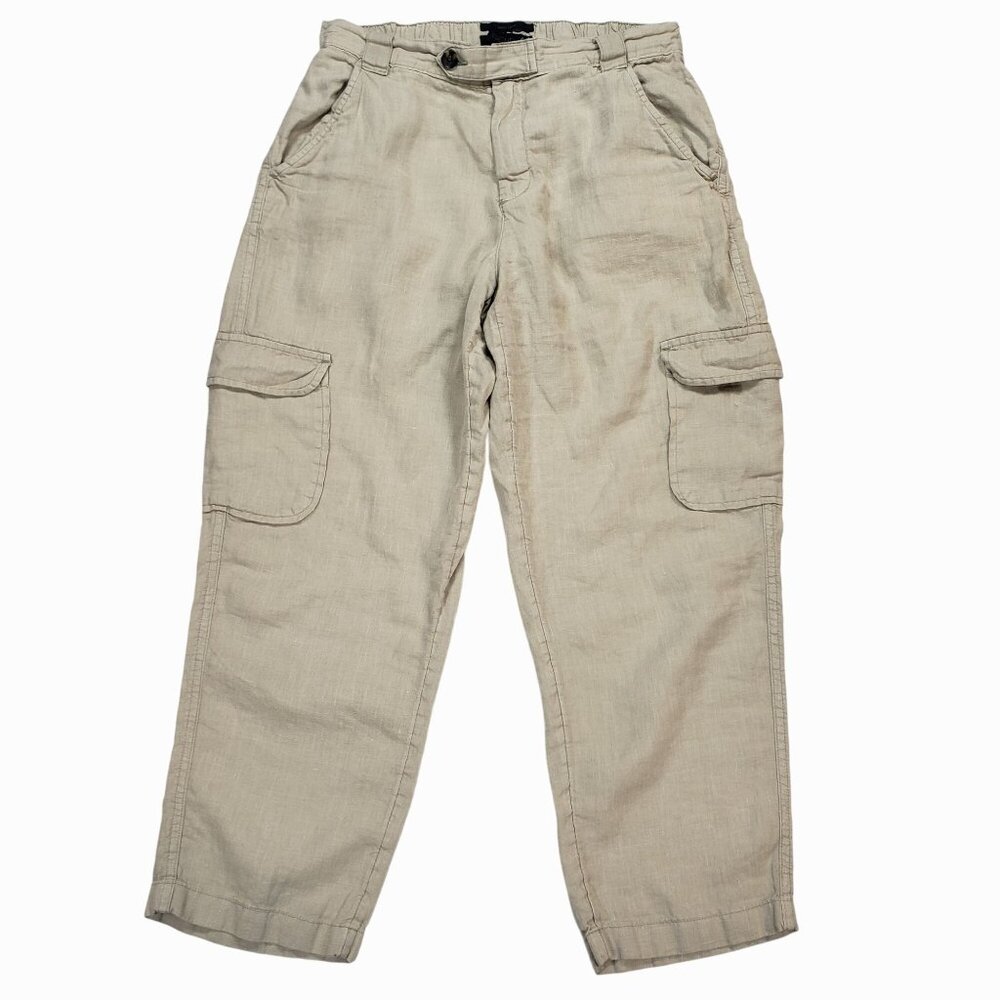 Rachel Roy Linen Cargo Pants Small Lagenlook Cropped Capri Women's Beige